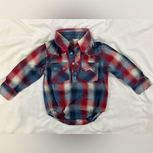 Wrangler Baby Pearl Snap 6-9 Months Long Sleeve Onesie western button up down